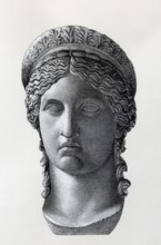 Juno Ludovisi, historical illustration after the colossal marble head of the goddess from the 1st
