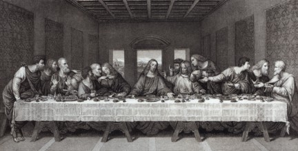 The Last Supper by Leonardo da Vinci, illustration after the copperplate engraving by Rapahael