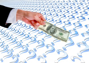 Symbolic image, hand reaches out 100-dollar note, dollar continues to be leading currency or