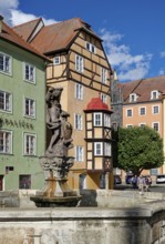 Old Town with Hercules Fountain and Stöckl, Hercules statue, Market Square, Cheb, Eger, Egerland,