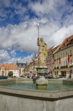 Old town centre and town hall in Baroque style, protected cultural monument, Roland Fountain,