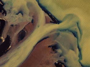 River, river course, river delta, branches, aerial view, wild river, summer, marshland, sediments,