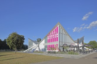 Multipurpose hall Hyparschale, Modern building, Inscription, Body Worlds, Banner, Rotehorn, City