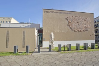 New synagogue built in 2023 with wall mosaic by Wolfgang Rossdeutscher, Jewish, Wailing Wall,