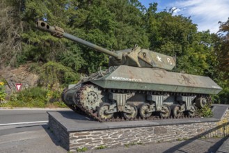 WWII Achilles M10, British tank destroyer in the town La Roche-en-Ardenne in summer, province of
