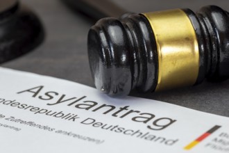 Symbolic asylum application and judge's gavel