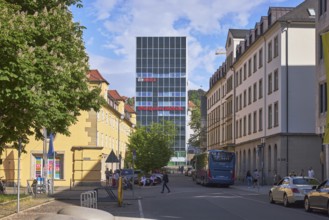 Modern architecture, high-rise building, apartment blocks, residential building, trees, horse