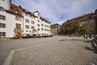 Historic building, Prinzenbau, restaurant Alte Kanzlei, outdoor area of a restaurant with parasols,