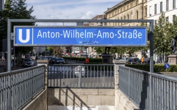Anton-Wilhelm-Amo-Straße, entrance to the former underground station Mohrenstraße in Mitte, Berlin,
