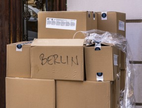 Stack of packaging boxes, Berlin, Germany