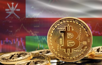 Investors in cryptocurrency and Blockchain Technology in Oman, Concept. Bitcoin with Oman flag in