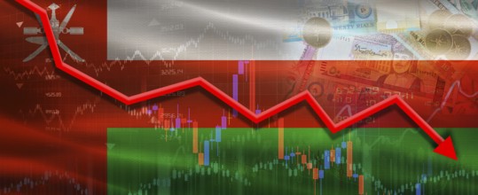 Oman financial crisis on economic graph. Financial fall of Oman on economy market