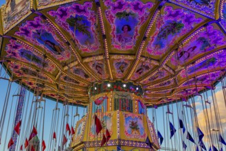 Illuminated chain carousel, Festwiese, Theresienwiese, Oktoberfest, Munich, Upper Bavaria, Bavaria,