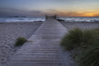 Spacious, empty beach with a pier, evening lighting, gentle sound of the sea, pier, Kobaek Strand,