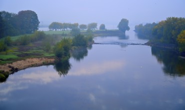 Mouth of the Lippe into the Rhine in Wesel, Lower Rhine, North Rhine-Westphalia, Germany