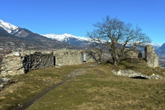 Remains of the walls and ruins of Montorge Castle, Sion, Valais, Switzerland