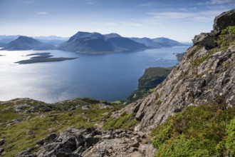 Extensive coastal landscape with mountains, islands and fjords, Otroya or Otrøya island, Møre og