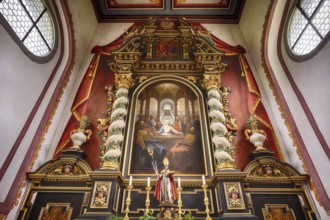 Interior view of the altar, St. Blasius Chapel, Burgrain near Willisau, Canton Lucerne, Switzerland