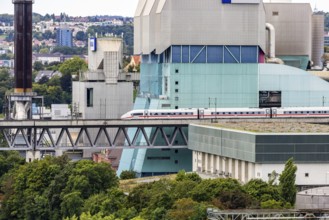 Deutsche Bahn AG ICE en route on the Schuster railway near Stuttgart. Stuttgart-Münster railway