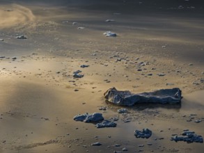 Icebergs, ice floes, glacial lake, summer, evening mood, aerial view, Fjallsjökull, Vatnajökull