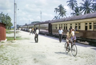 Train at platform Malaysian railways, Tapah Road railway station, Perak, Malaya, Malaysia, south
