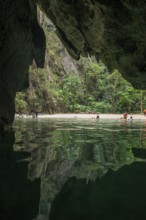 Sandy beach beach with cave in the rainforest, Emerald Cave, Koh Mook, Trang Province, Southern