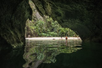 Sandy beach beach with cave in the rainforest, Emerald Cave, Koh Mook, Trang Province, Southern