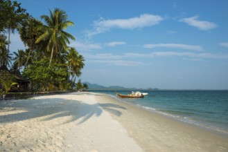 White sandy beach and coconut palms, Pearl Beach, Koh Mook, Trang Province, Southern Thailand,