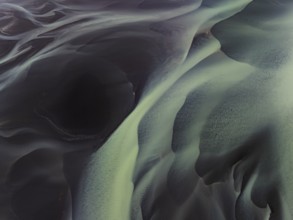 River, river course, river delta, aerial view, sediments, structures, South Iceland, Iceland