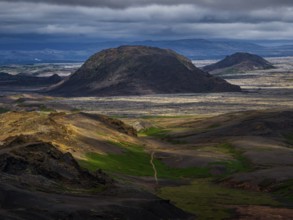 Mountains, volcanic landscape, clouds, aerial view, summer, Reykjanes Peninsula, Iceland