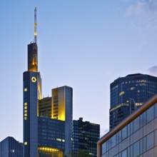 Commerzbank Tower in the evening, Frankfurt am Main, Hesse, Germany