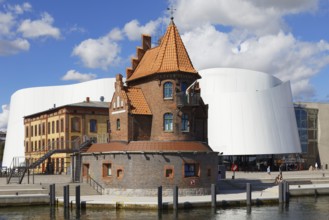 Two-storey brick building in front of Ozeaneum, formerly built as pilot house, pilot watch 1901,