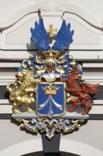 Coat of arms of Swedish Pomerania on the town hall, Alter Markt Old Town, UNESCO World Heritage