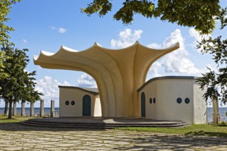 Concert pavilion in the shape of a shell, shell shape, coast near Sassnitz, Jasmund Peninsula,