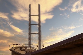 Rügen bridge in front of sunset, atmospheric, Rügen dam, connects the island of Rügen with the