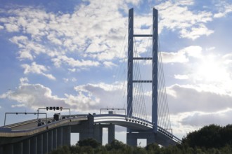 Rügen bridge, traffic, backlight, Rügen dam, connects the island of Rügen with the Hanseatic city