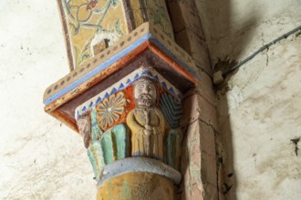 Compains, carved capital, Saint Georges church, Auvergne Volcanoes Regional Park, Cezallier region,