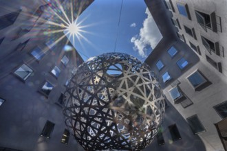 Steel sphere, Sphere, a work of art by Ólafur Eliasson, Fünf Höfe shopping arcade, Munich, Bavaria,
