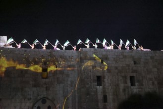 The inauguration of the Syrian Development Fund at Damascus Citadel featured light shows and stage