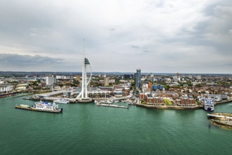 Portsmouth Harbour over Spinnaker Tower from a drone, Portsmouth, Gosport, EnglandDefault