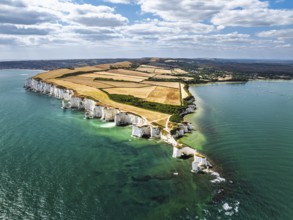 White Cliffs of Old Harry Rocks Jurassic Coast from a drone, Handfast Point, Dorset Coast, Poole,