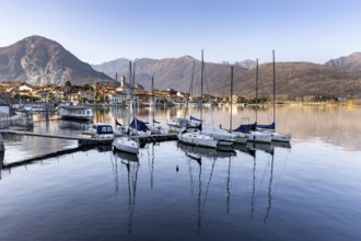 Sailing boats in the harbour of Feriolo, Lake Maggiore, Piedmont, Italy