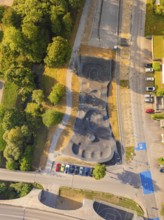 Top view of a tarmac pump track next to a road and trees, pump track, Nagold, Black Forest, Germany