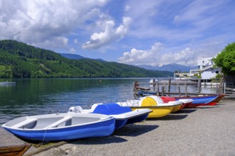 Boats, rowing boats on Lake Millstatt, Millstatt, Carinthia, Austria