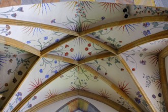 Vaulting, net ribs with flowers, collegiate church, Millstatt Abbey, Millstatt, Lake Millstatt,
