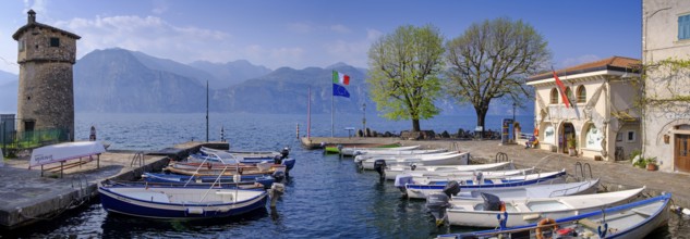 Harbour of Cassone di Malcesine, with Torricella, Lake Garda, Veneto, Italy