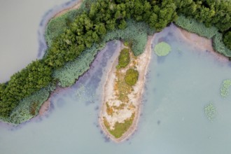 Aerial view, islands in the Drau, river, Carinthia, Austria