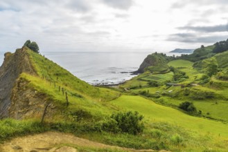 Scenic landscape showcasing the unique flysch rock formations along the coast of sakoneta beach in