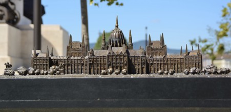 Detailed miniature model of hungarian parliament building, a popular tourist attraction in
