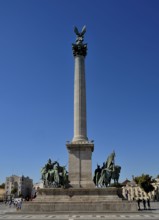 Millennium monument celebrating 1000 years of hungary, featuring archangel gabriel statue,